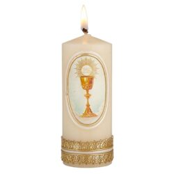 First Communion Pillar Candle Chalice & Host Case of 4