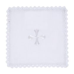 Lace Trim Embroidered Cross Chalice Pall with Insert Pkg of 4