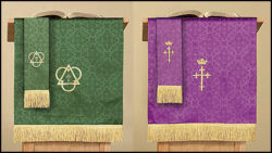 Reversible Pulpit Scarf with Cross: Purple/Green Parament