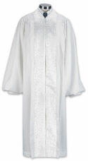 White Clergy Pulpit Robe with Brocade Panels