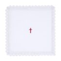 Red Cross with Lace Trim Chalice Pall with Insert Pkg of 4