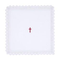 Red Cross with Lace Trim Chalice Pall with Insert Pkg of 4