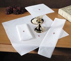 Red Fleur De Lis Cross Corporal Altar Linen Pkg of 12