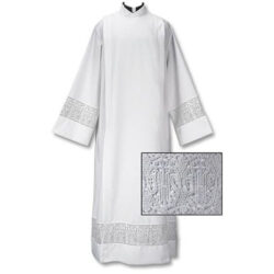 Latin Cross and IHS Lace Front Wrap Clergy Alb