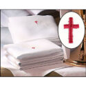 Linen Lavabo Towel with Red Cross Embroidery Pkg 12