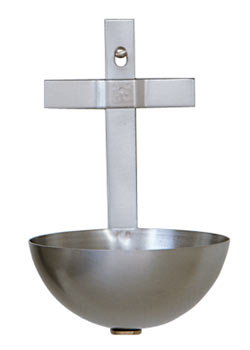 Cross Holy Water Font Brushed Stainless Steel | Stainless Steel Wall Holy Water Font for Catholic Church