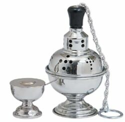 Round Stainless Steel Church Censer and Boat | Stainless Steel Church Incense Burners | Church Incense Burners for Catholic Mass
