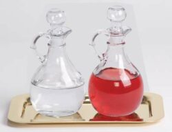 Glass Cruet Set with Tray | Glass Cruets for Church Service | Catholic Mass Cruets | Water and Wine Cruets