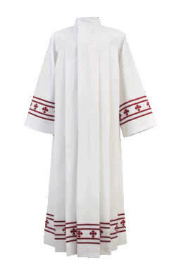 Clergy Alb with Red Embroidery for Men and Women | Shop Clergy Albs for Sale | Women's Clergy Albs | Men's Clergy Albs