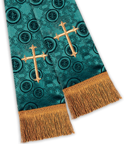 Emerald Green Brocade Pulpit Clergy Stole with Crosses