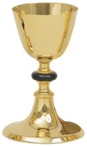 Plain Gold Communion Chalice with Black Node 10 oz. with Scale  Paten  | Traditional Catholic Chalices for Sale | Beautiful Communion Chalices
