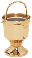 Gold Holy Water Pot with Sprinkler  | Gold Holy Water Pots for Catholic Mass | Holy Water Pot and Sprinklers for Sale