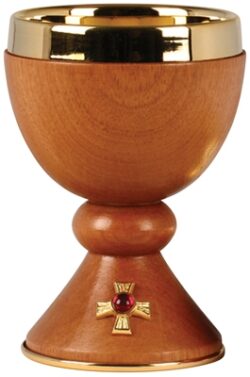 Gold Plated and Wood Body Communion Chalice 9 Oz  | Catholic Chalices for Sale | Beautiful Communion Chalices