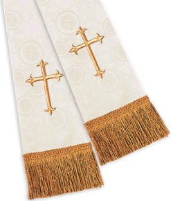 Ivory Brocade Pulpit Clergy Stole with Crosses
