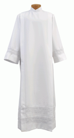 Linen Weave Clergy Alb with Lace Bands | Shop Clergy Albs for Sale | Deacon Albs | Albs for Catholic Priests