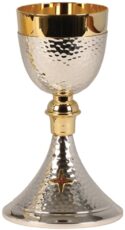 Ornate Two Tone Hammered Communion Chalice 8 Oz | Modern Communion Chalices for Sale | Catholic Chalices for Priests