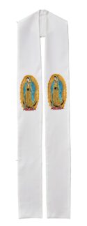 Our Lady of Guadalupe Clergy Stoles | Our Lady of Guadalupe  Deacon Stoles |  Spanish Preaching Stoles  | Spanish Clergy Overlay Stoles | Spanish Deacon Stoles