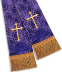 Purple Brocade Pulpit Clergy Stole with Crosses