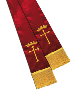 Red Satin Pulpit Clergy Stole with Cross and Crown Symbols