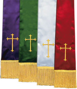 Satin Pulpit Clergy Stoles with Latin Crosses Set of 4