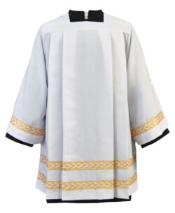 Tailored Priest Surplice with Gold Embroidered Bands| Clergy Surplices for Sale | Buy Lace Surplice | Deacon Surplice | Surplices for Priests