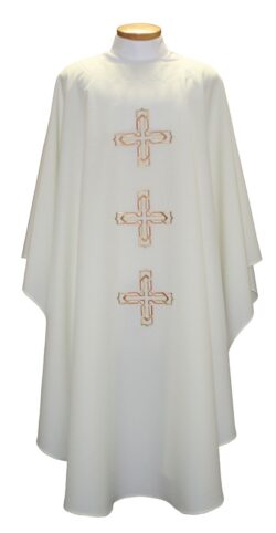 Triple Decorative Gold Cross Clergy Chasuble | Vestments and Chasubles | Priest Chasubles | Buy Lenten Clergy Vestments