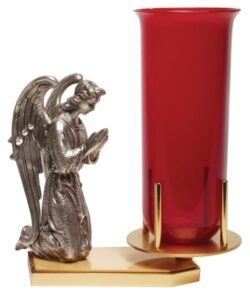 Two Tone Sanctuary Lamp Stand with Praying Angel | Church Sanctuary Lamps for Sale | Brass Votive Stands for Church Sanctuary