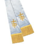 White Satin Pulpit Clergy Stole with IHS Cross Symbols