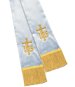 White Satin Pulpit Clergy Stole with IHS Cross Symbols