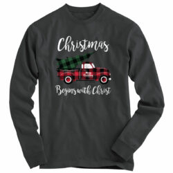 Kerusso Womens Christmas Long Sleeve T-Shirt Plaid Truck