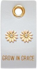 195002073142 Grow In Grace Flower Studs On Reusable Leather Luggage Tag (Earring)