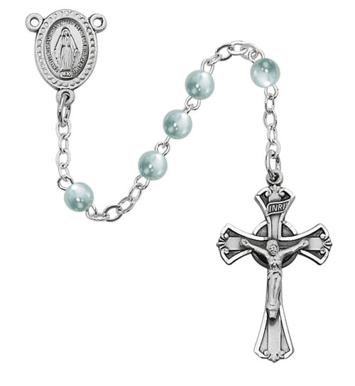 Blue Glass Youth Rosary Boxed