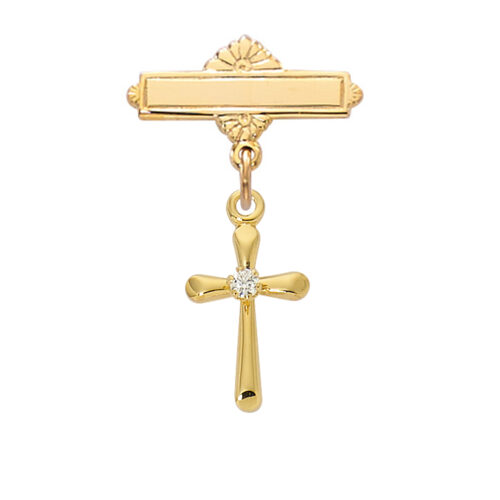 GOLD OVER STERLING SILVER CROSS W CZ STONE BABY PIN/T