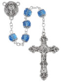 Blue Glass Capped Rosary Boxed