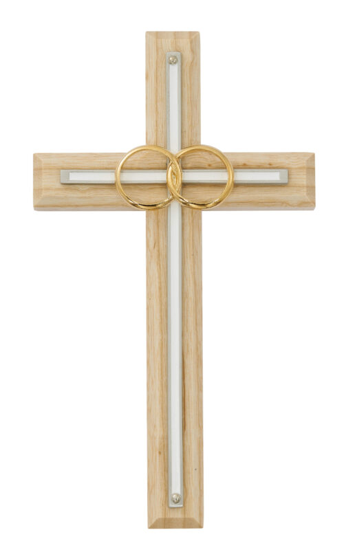 8in. Oak with Overlay Wedding Cross Boxed