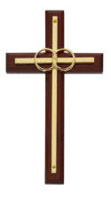 6 1/2in. Cherry and Brass Wedding Cross Boxed