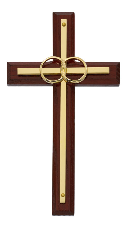 6 1/2in. Cherry and Brass Wedding Cross Boxed