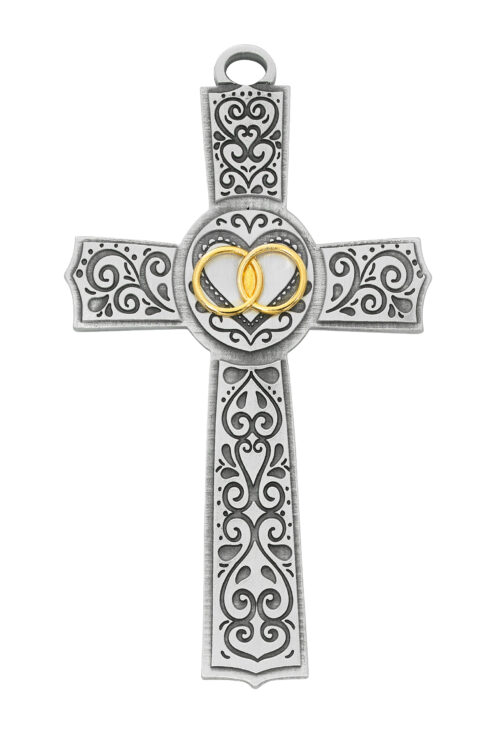 6in Pewter Filigree Wedding Cross Boxed