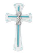 7in White and Blue Baby Boy Praying Cross