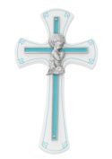 7in White and Blue Baby Boy Praying Cross