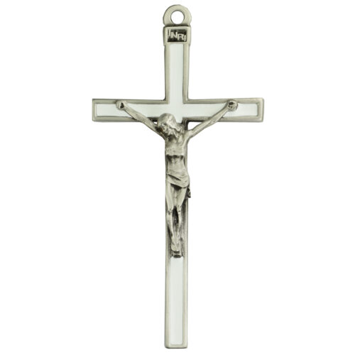 5" white enamel crucifix boxed