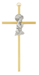 6" gold two-tone boy cross boxed
