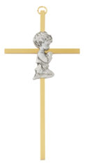 6" gold two-tone boy cross boxed