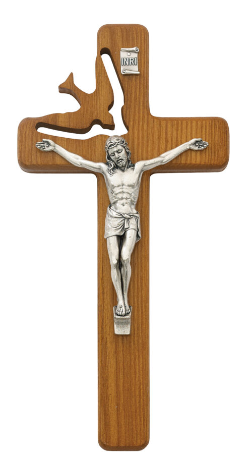8in Walnut Stain Holy Sprit Crucifix Boxed