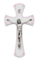 6in White and Pink Girls Wall Crucifix
