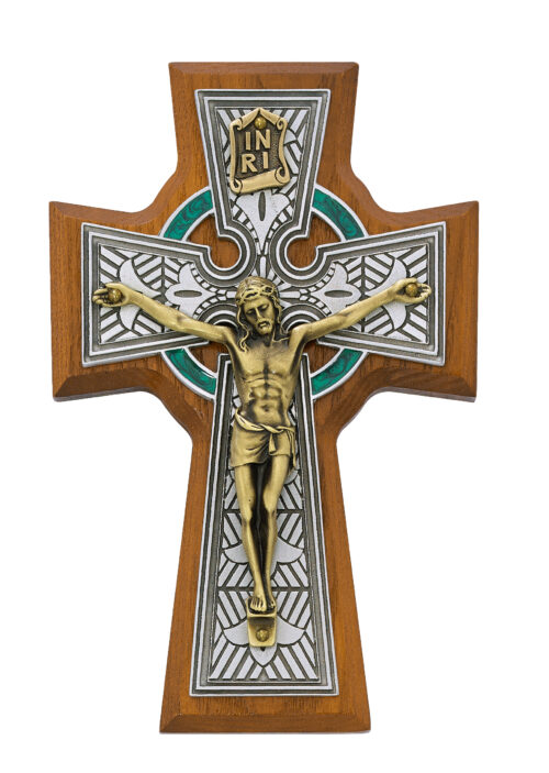 5 1/2in Walnut Celtic Crucifix Boxed