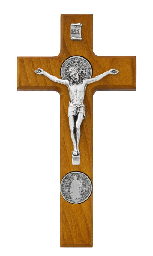 9" Walnut Stain Crucifix boxed