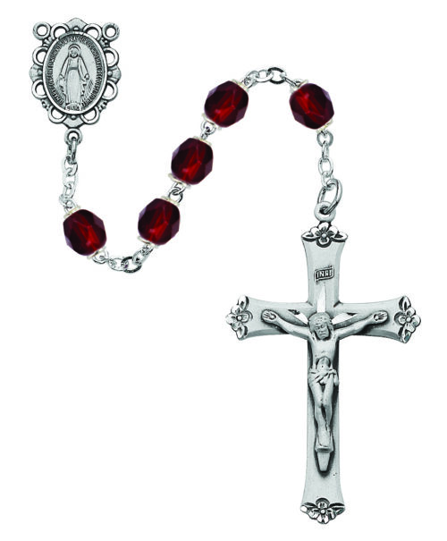 Dark Red Glass January Rosary Boxed