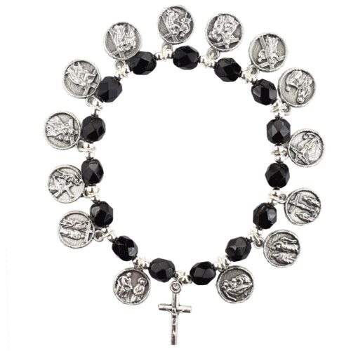 Black Stations of the Cross Stretch Bracelet Carded
