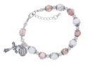 Pink Flower and White Stone Beads with Adjustable Links